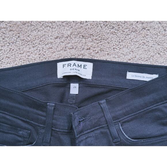 FRAME Le Skinny De Jeanne Raw Stagger Mid Rise Cropped Skinny Jeans Black 24 - Picture 4 of 7